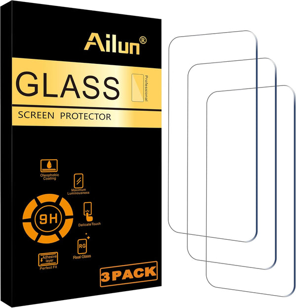 Ailun Glass Screen Protector for iPhone 15 / 15 Pro, 3 Pack, 9H Tempered Glass, Case Friendly