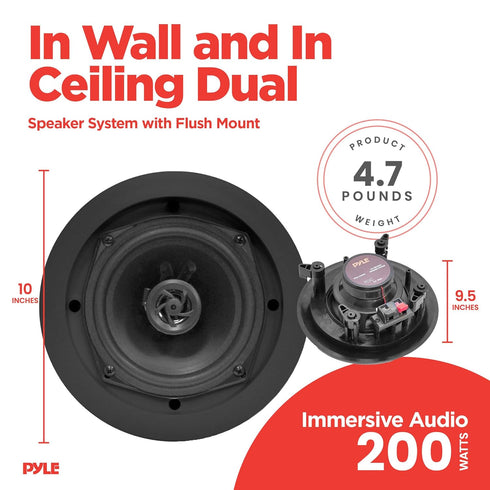 Pyle PDIC61RDBK In-Wall/In-Ceiling Dual 6.5-Inch Speaker System, 2-Way, Flush Mount, Black (Pair)