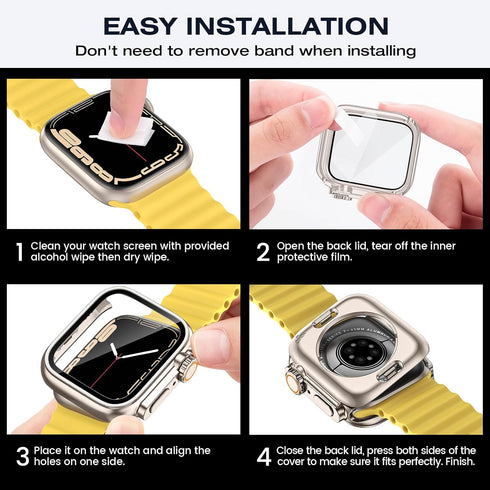 Tensea 2-in-1 Waterproof Apple Watch Screen Protector Case, SE 2nd Generation, iWatch Face Cover, 44mm