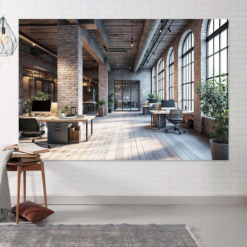 JAWO 7X5ft Modern Office Backdrop for Video Conference Business Backdrops Rustic Brick Wall Virtual Office Scene