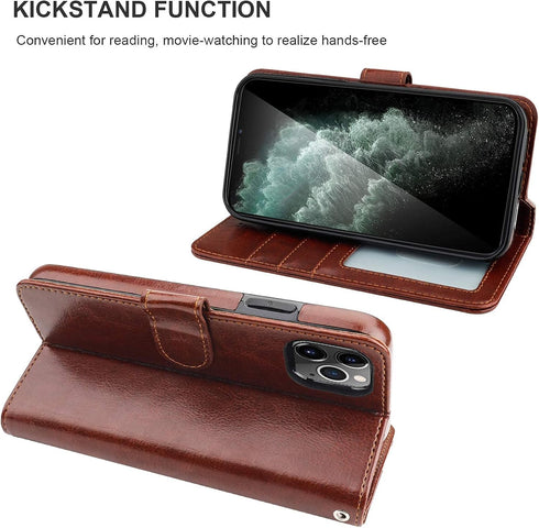 Bocasal Wallet Case for iPhone 11 Pro Max, PU Leather Kickstand, Shockproof Protective Flip Cover (Brown)