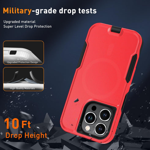 iPhone 15 Pro Case Cover (Red) with MagSafe, MIL-Grade Drop Tested, Tempered Glass Screen Protector & Camera Lens.
