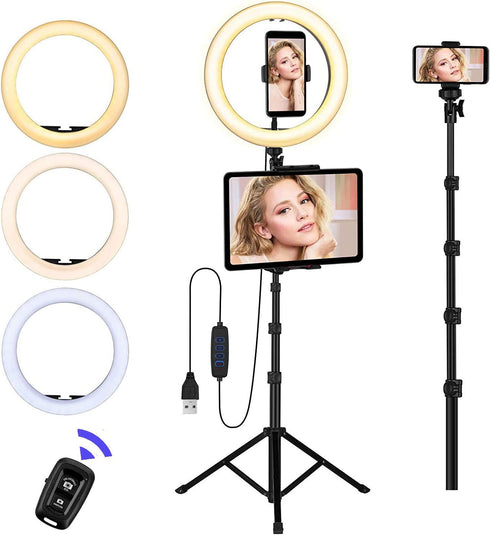 Ring Light with Stand and Phone Holder, 10'' LED Selfie Ring Light with Tripod for Video Recording and Makeup