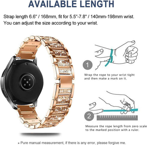 22mm Bling Rhinestone Diamond Metal Strap with Bezel Ring Cover Replacement for Samsung Galaxy Watch 46mm/Gear S3 (Rose