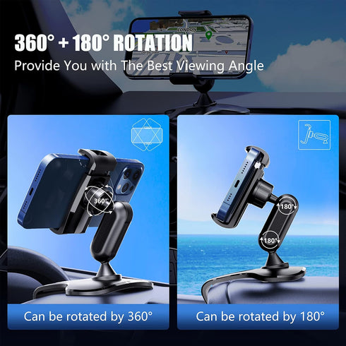360 Degree Rotation Dashboard Cell Phone Holder for Car, Suitable for 4 to 7 inch Smartphones, Black