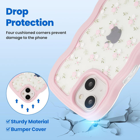 ZCDAYE iPhone 13 Floral Case, Soft TPU Shockproof Cover, Cute Curly Wavy Shape, Pink Aesthetic for Women & Girls.