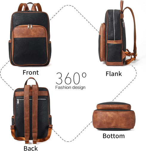 Backpack Telena Leather Laptop for Women Business Casual College Bags Black-Brown