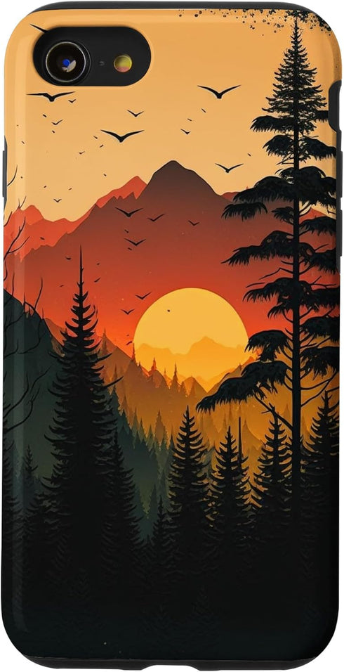 iPhone SE (2020) / 7 / 8 Case, Aesthetic Sunset Mountain Landscape Nature Pine Tree Forest Design