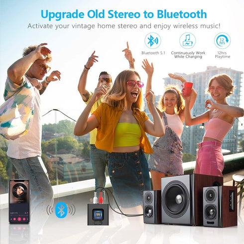 1Mii 5.1 3.5mm 12hrs Bluetooth Receiver for Home Stereo, Bluetooth Audio Adapter with RCA, Wireless Hi-Fi Music