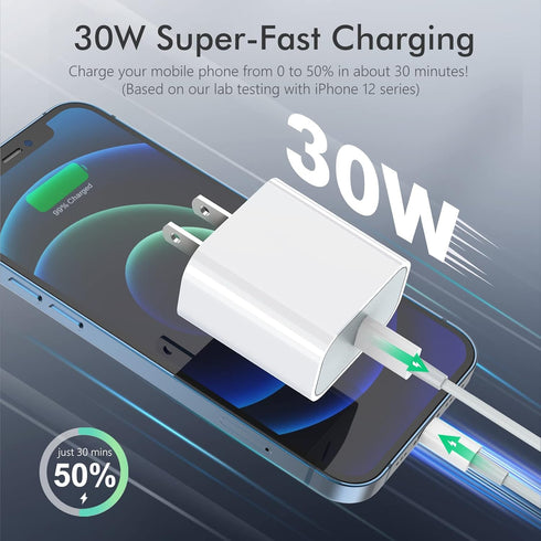 30W USB C Wall Charger, Fast Charger Power Adapter for iPhone 13/12 with PD 3.0 Type C Charging Block, 1 Pack