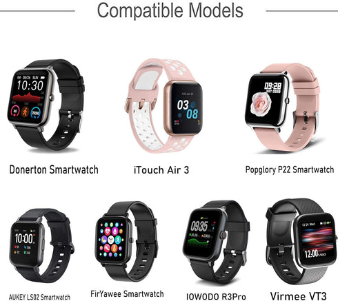 Glitter Clear Silicone Band for Donerton Smartwatch, Compatible with FirYawee/Virmee VT3/Popglory P22 and more