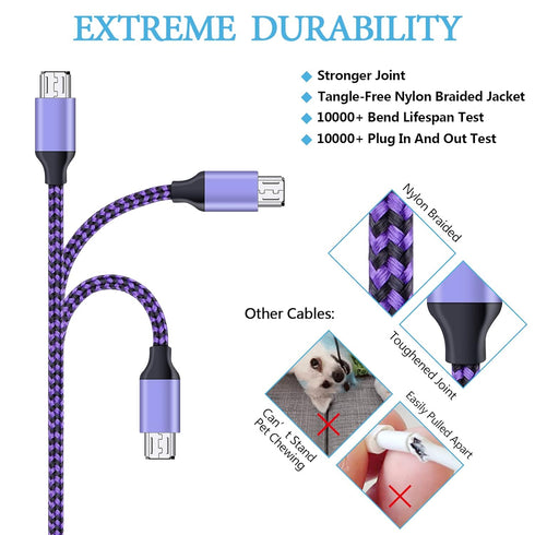 AILKIN Micro USB Cable, 5-Pack 6ft High Speed Nylon Braided Android Charging Cables for Samsung Galaxy J8/J7/S7/S6/Edge/Note5, Sony, Motorola, HTC, LG Android Tablets and More USB to Micro USB Cords