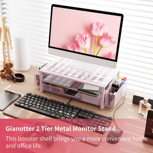 gianotter Monitor Stand with Drawer and Pen Holder, 2-Tier Desk Organizers and Accessories, Ideal for Office Supplies