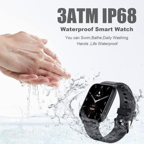 Smart Watch for Men Women, 1.69 inch Full Touch Screen, IP68 Waterproof Bluetooth Fitness Tracker (Black)