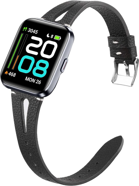 ID208 Plus Smart Watch Band, Lamshaw Slim Vintage Leather Strap Replacement for Quican ID208 Plus Smart Watch