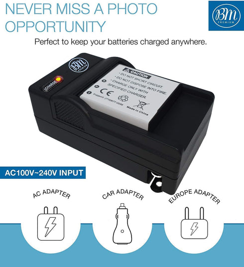 BM Premium LB-060 Battery and Charger for Kodak PixPro AZ251, AZ361, AZ362, AZ365, AZ421, AZ422, AZ501, AZ521, AZ522