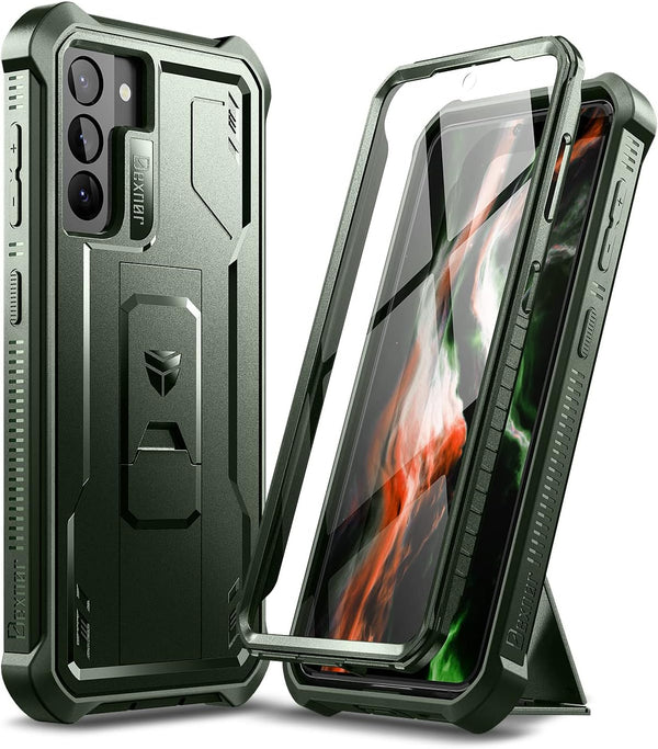 Dexnor Case for Samsung Galaxy S21, Built-in Screen Protector and Kickstand, Heavy Duty Military Grade Shockproof Cover