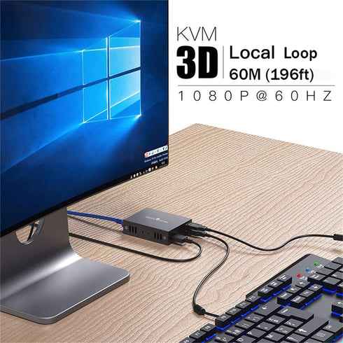XYKJOBC 60M Cat5e Cat6 1080P HDMI KVM Extender Over HDMI USB KVM Extender Transmit with Loop Out Support USB Keyboard