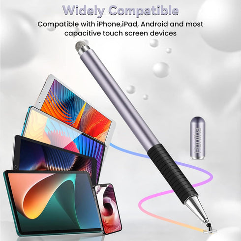 Honiha Stylus Pen for iPad, 3 in 1 Magnetic Pencil with High Sensitivity Disc, Fiber & Rubber Tip - Space Grey