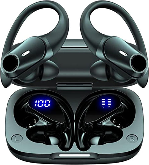 T59 Bluetooth Headphones, Wireless Earbuds with 72hrs Playtime, Charging Case, Digital Display, Sports Ear Buds, Black