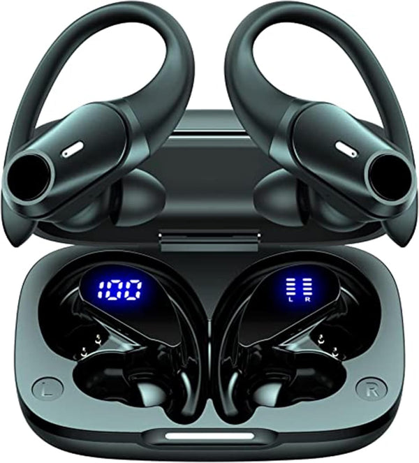 T59 Bluetooth Headphones, Wireless Earbuds with 72hrs Playtime, Charging Case, Digital Display, Sports Ear Buds, Black