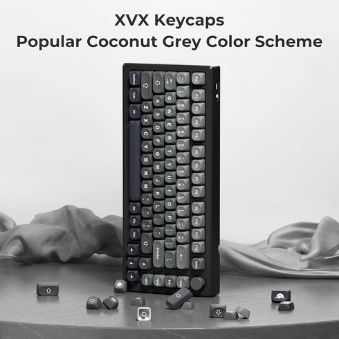 HITIME XVX PBT Keycaps-MOA Set, 132 Keys Custom Keycaps for 60 65 75 100 Percent Cherry Gateron MX Switches, Gray