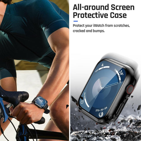 Goton Waterproof Case for Apple Watch Screen Protector 45mm Series 7 8 9, Tempered Glass Face Cover for iWatch