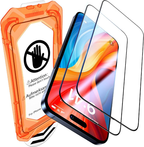 UniqueMe Screen Protector for iPhone 15 Pro Max, Military Grade Shatterproof, 9H+ Hardness, 2 Packs