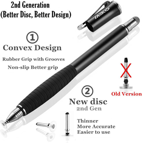 MEKO 2nd Generation Disc Stylus Pen Bundle for iPhone, iPad Pro/Mini/Air, Samsung Galaxy Note, 6 Replacement Tips