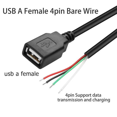 YAODHAOD USB A Female 4 Pin Bare Wire, 5V 2A USB 2.0 Extension Cable for DIY Repair (5pcs)
