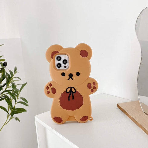 Yatchen Bear Case for iPhone 13 Pro Max, Kawaii 3D Cartoon Teddy Bear Soft Silicone Shockproof Cover with Keychain
