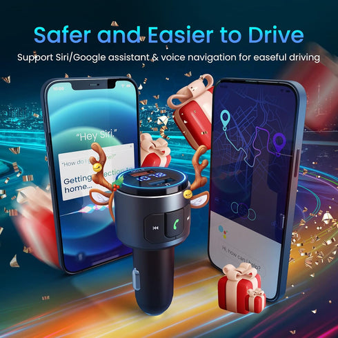 Upgraded V5.0 Bluetooth FM Transmitter Car, Wireless Adapter with QC3.0, LED Backlit, Hands-Free Calls