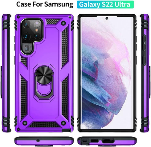 Androgate Galaxy S22 Ultra Case with HD Screen Protectors, Military-Grade Ring Holder Kickstand, 15ft Drop Tested