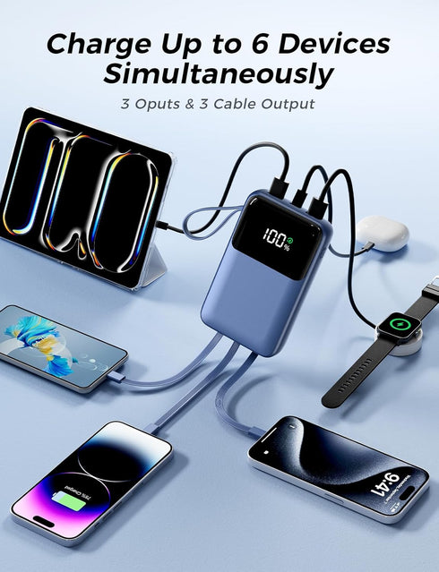 HELLEE 15000mAh 22.5W Pack 17/16/15/14/13, Power Bank, Portable Charger with Built in Cable, Fast Charging, Slim Travel