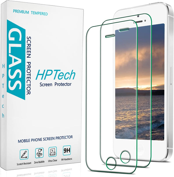 HPTech 2-Pack Tempered Glass for iPhone SE 2016, iPhone 5S, iPhone 5, iPhone 5C Screen Protector, Easy to Install,