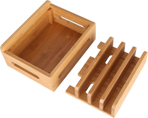 Bamboo Wood Multi-Device Desktop Dock Station Charger Holder Charging Cradle Charge Stand Compatible for iPhone 13 12 11 Pro Max XS XR X 8 7 Plus iPad 3 4 Mini Pro Air Samsung Huawei Sony Smartphones by MOZOWO