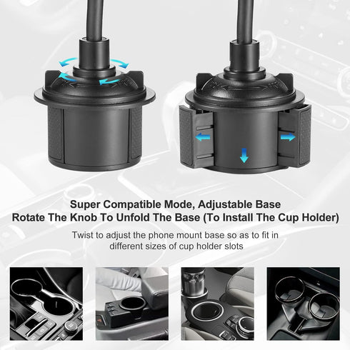 YUHENG Car Cup Holder Phone Mount with 360° Rotation Adjustable Gooseneck for All Smartphones