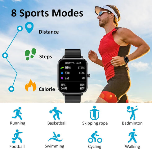 Smart Watch for iPhone/Android Phones (Answer/Make Calls) - 1.69" HD Screen Fitness Tracker: Heart Rate/Sleep/Blood