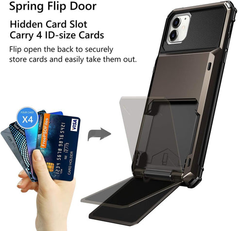 Vofolen iPhone 11 Wallet Case, 4-Card Holder ID Slot, Anti-Scratch Dual Layer Hybrid TPU Bumper Cover