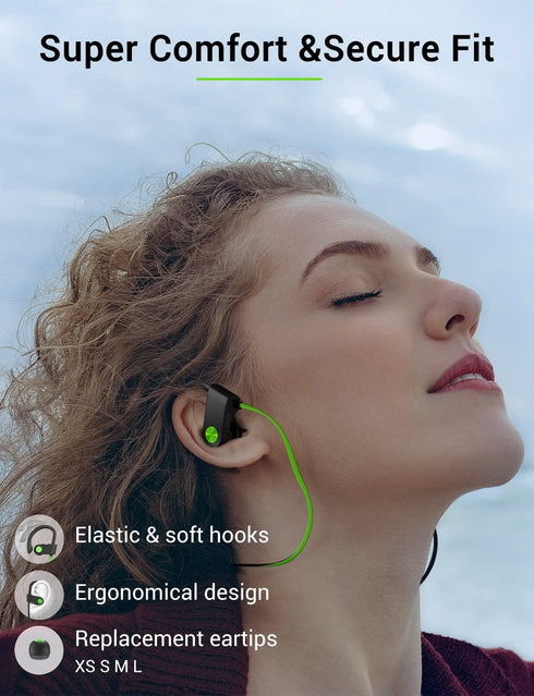 Stiive Bluetooth Headphones GreenBlack, 5.3 Wireless Sports Earbuds IPX7 Waterproof with Mic, 16 Hours Playtime