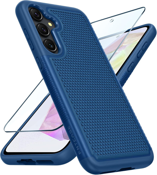 FNTCASE Samsung Galaxy A35-5G Case, Blue Dual Layer Protective Heavy Duty Shockproof Rugged with Non-Slip Textured Back