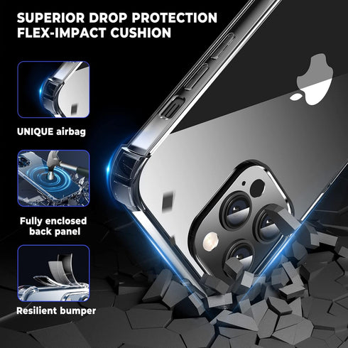 ORIbox iPhone 12 Pro Max Case, Black Crystal Design, Heavy Duty Protection, Clear Camera Protector for All