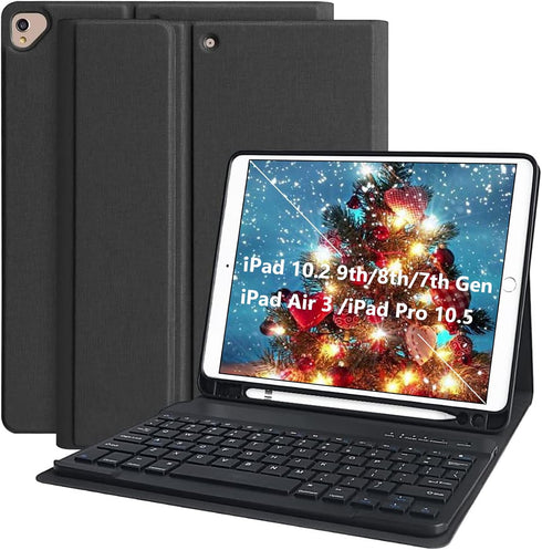 KBCASE Keyboard Case for iPad 9th/8th/7th Generation 2021/2020/2019, Compatible with iPad Air 3/Pro 10.5, Detachable