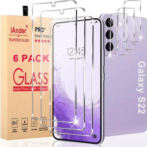 iAnder 3 Pack Galaxy S22 Screen Protector, Camera Lens Protector with Easy Installation Tray, HD Retina Clarity