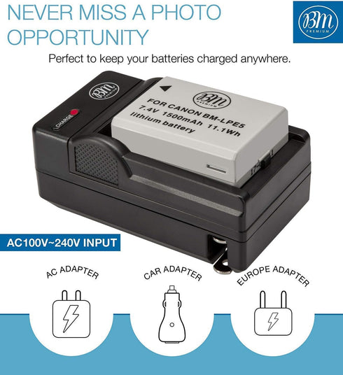 Big Mike's BM Premium Battery and Charger Kit for Canon EOS Rebel XS/T1i/XSi/1000D/500D/450D & More