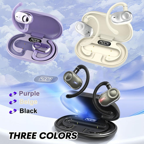 Purple Open Ear Headphones, Wireless 5.4 Bluetooth Hanging Earphones, TWS Earbuds with Ear Loops