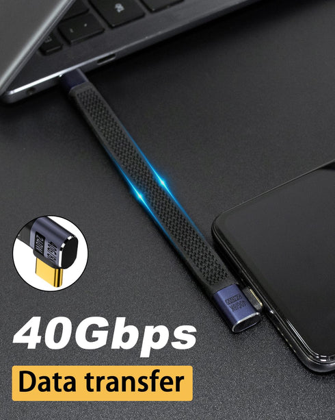 Poyiccot Short USB C Cable 40Gbps, Right Angle USB C to USB C 240W Flat Cable for Thunderbolt 4, Phone, External SSD,