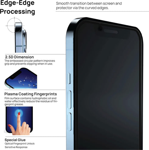 IceSword Privacy Screen Protector for iPhone 14 Pro Max (6.7 inch), Shatterproof Tempered Glass Film, Anti-Spy