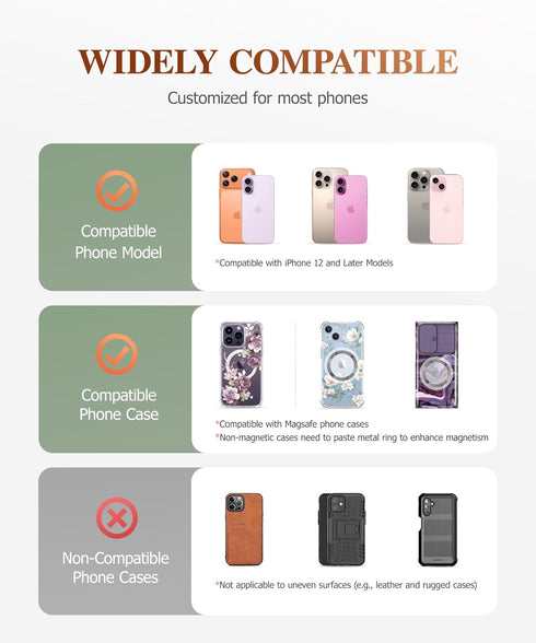 GVIEWIN 17/16/15/14/13/12 Magnetic Phone Ring Holder, Compatible with MagSafe Phone Grip with Adjustable Stand, Magnet
