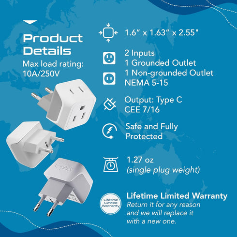 Ceptics Australia Power Plug Adapter, 2 in 1 Type I, US to Australia, China, New Zealand, 3 Pack